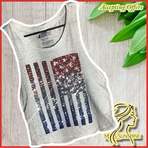 PINK Victoria’s Secret - Sz XS - oversized tank USA Flag sequins patriotic